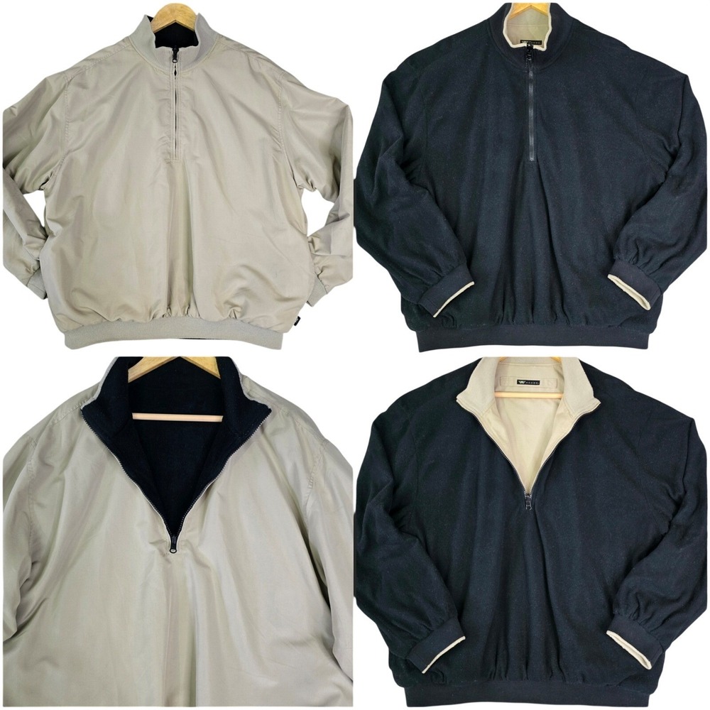 Wedge Golf & Beyond Reversible 1/4 Zip‎ Pullover Jacket Men's L Beige Black